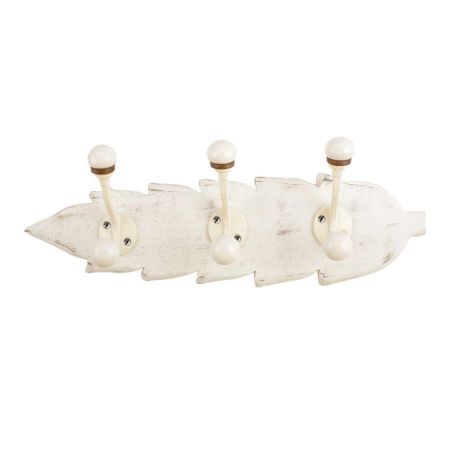 White Cream Double Loop Ceramic Iron Wooden Hooks